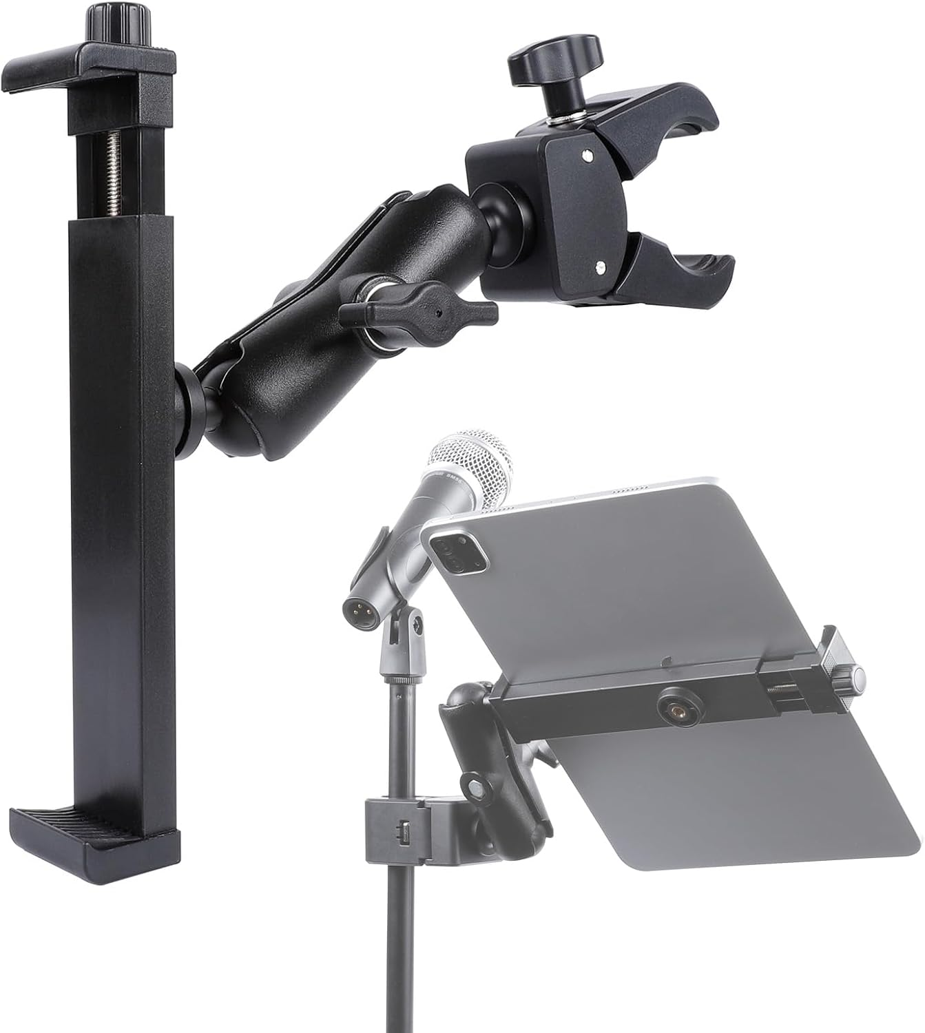 iPad Holder for Mic Stand – 360° Adjustable Mount for 6.5–15