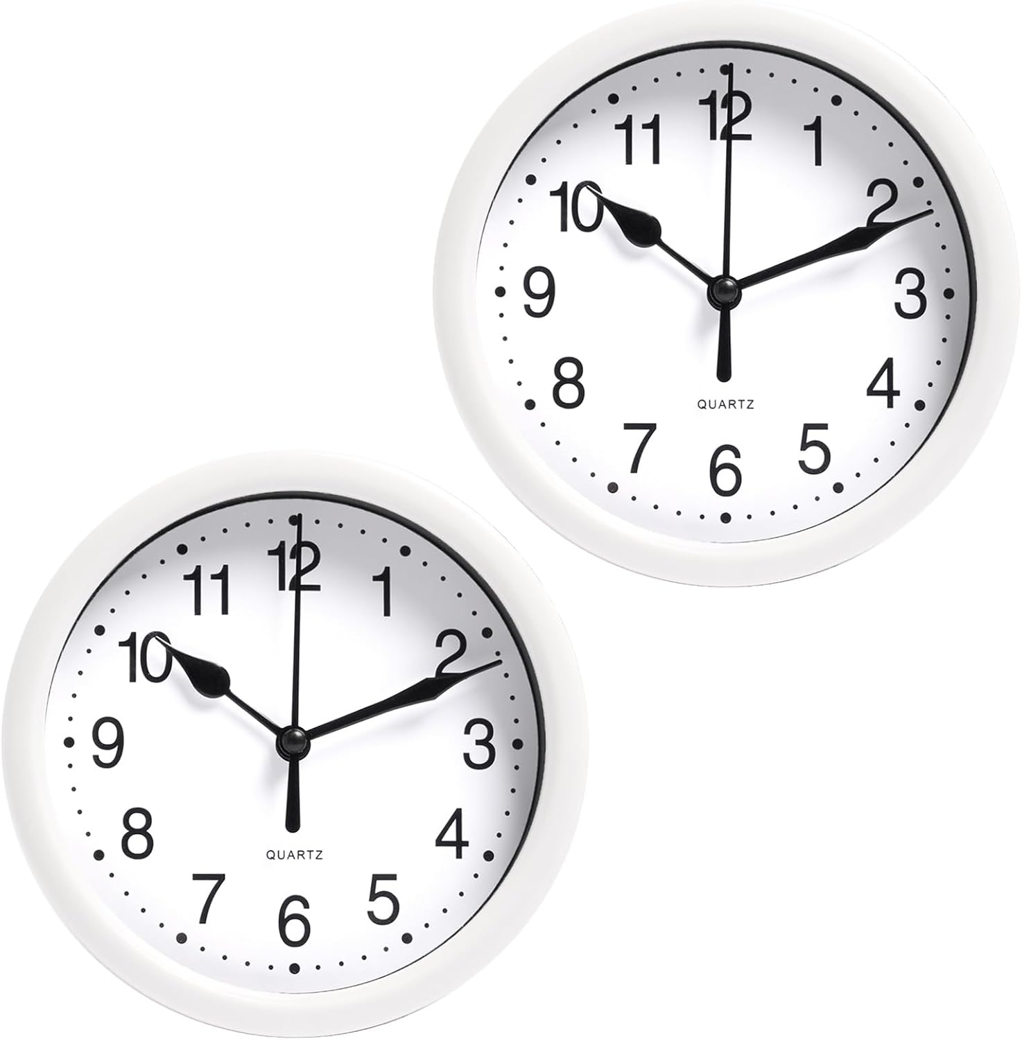 OHS 6 Inch Wall Clocks Set of 2, Battery Operated Small round Wall Clocks for Living Room Bedroom Office School Modern Home Decorative Large Numbers Easy to Read Kitchen Clock, White