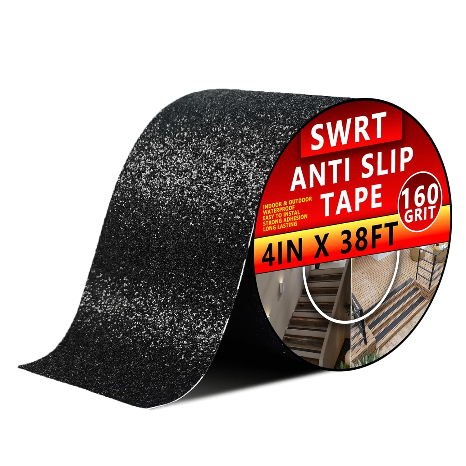 Anti Slip Tape For Stairs (Black 4 x 38 Feet Wide Tread) Waterproof Grip Tape