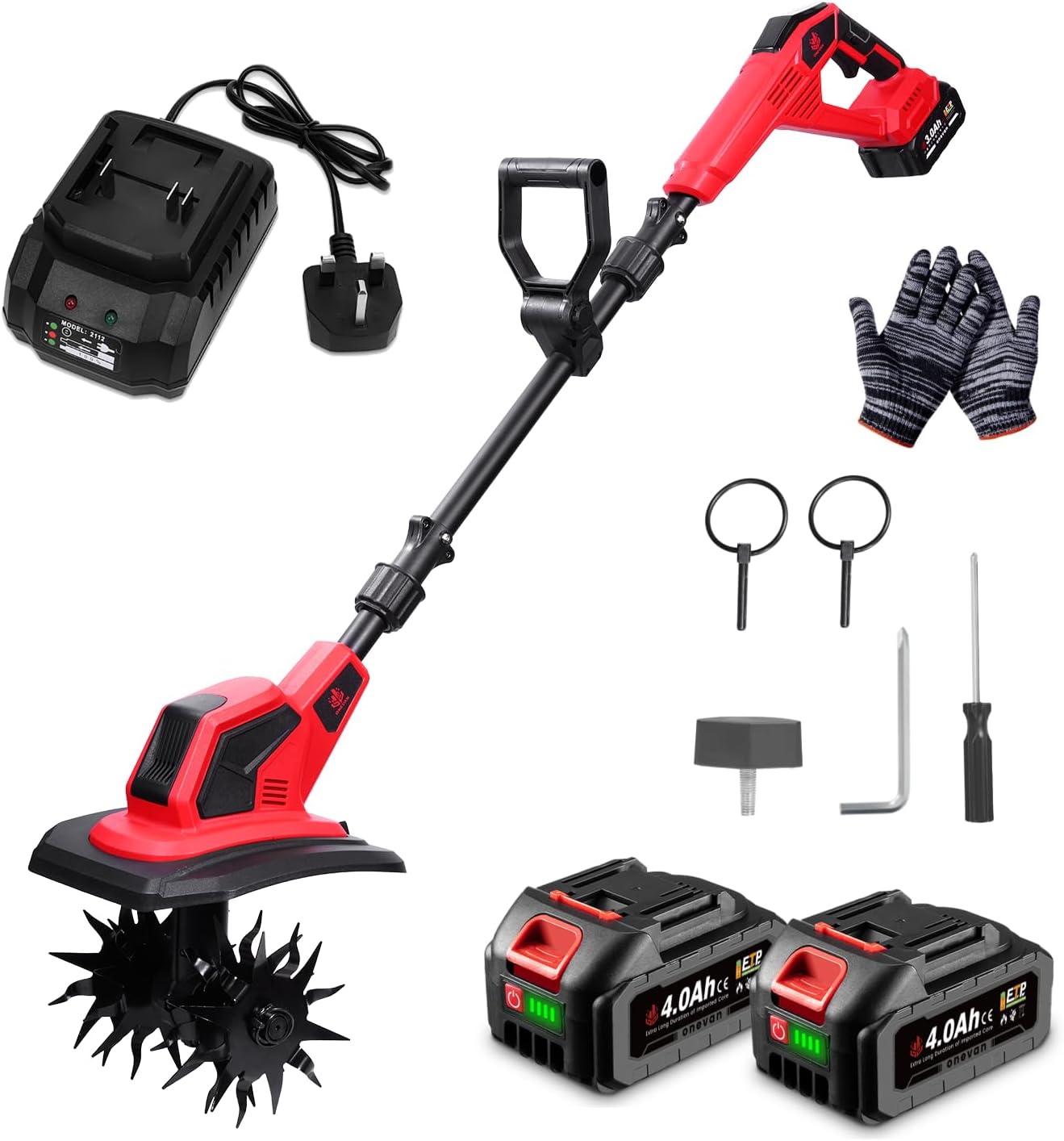 Cordless Tiller Rotavator Electric Garden Cultivator - 59IN Brushless Lightweig