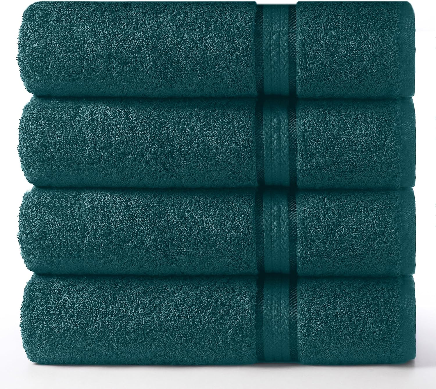 Ultra Soft 4 Pack Oversized Extra Large Bath Towels 30X54 Teal Weighs 22 Ounces - 100% Pure Ringspun Cotton - Luxurious Rayon Trim - Ideal for Everyday Use - Easy Care Machine Wash