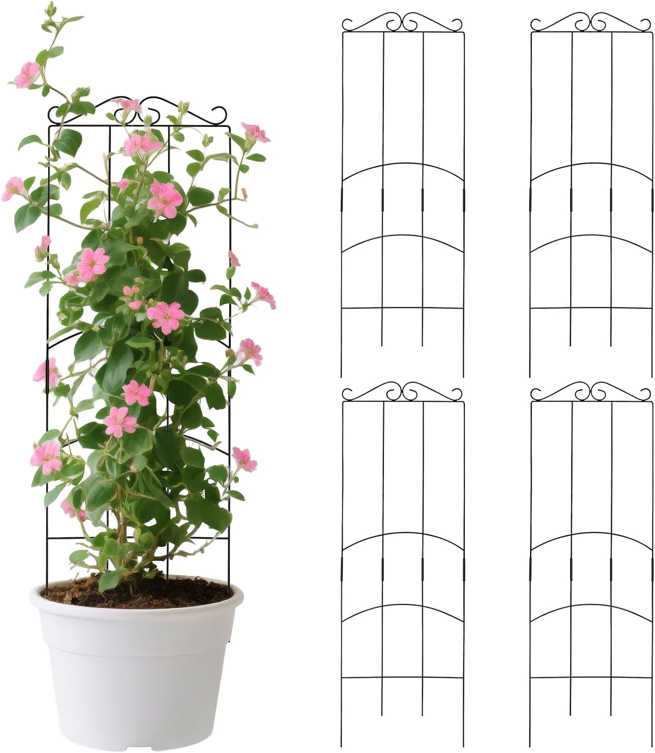 32 Inch Metal Plant Trellis for Climbing Plants Outdoor,4 Pack Garden Trellis for Potted Climbing Plants Indoor Houseplants Flowers Vine Ivy,Black,Rectangle