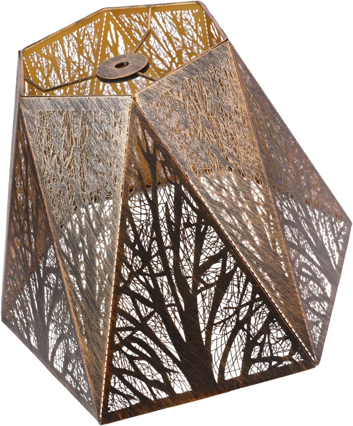 Metal Lamp Shade, Hexagon Forest Pattern Small/Medium Lampshade with Pattern of Trees for Table Lamps and Floor Lamps, 6 X 12 X 7.8 Inch, 7 X 13.8 X 9.5 Inches, Vintage (Bronze/Gold, Medium)