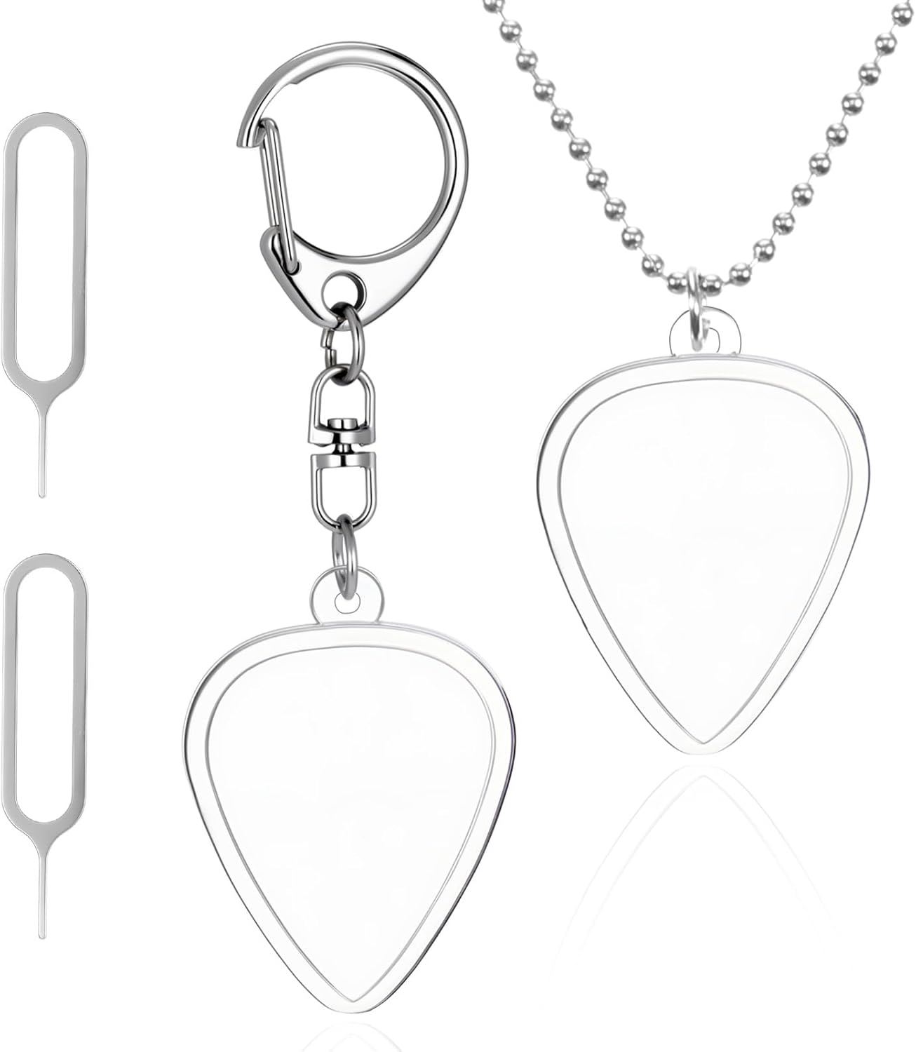 2 PCS Guitar Pick Holder, Heart Shaped Clear Picks Storage Box, Keychain and Necklace Guitar Pick Cases for Standard Guitars Picks Storage