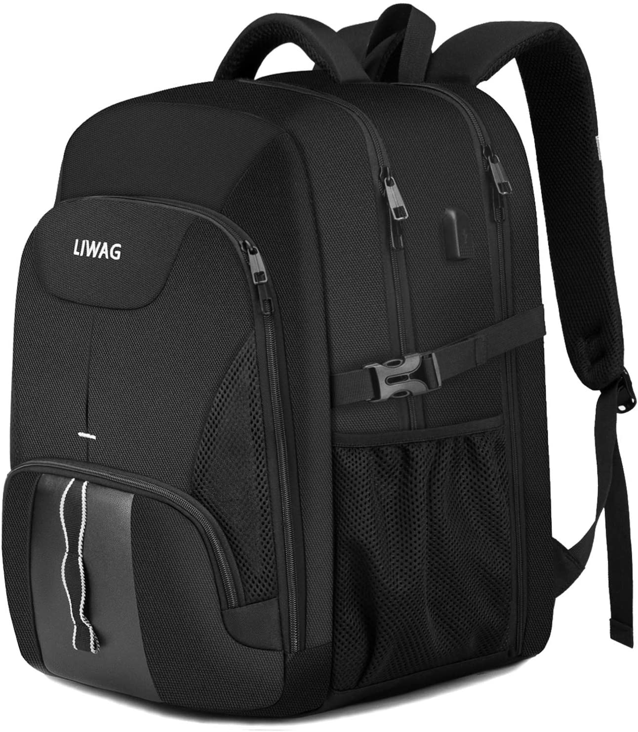 Extra Large Backpack for Men Durable Travel Laptop Backpack 50L with USB Charging Port,Water Resistant 17.3 inch Computer Bag,TSA Friendly Big Business Anti Theft Work College School Bookbags,Black