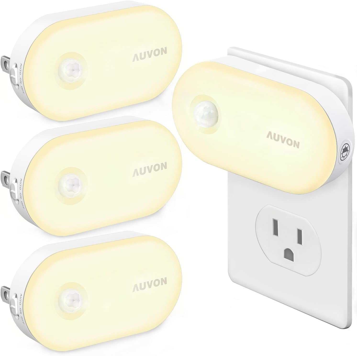 Night Light Plug in with Motion Sensor (120 Lumens), Dimmable Smart LED Night Lights, 1-120Lm Brightness, for Bathroom, Hallway, Garage, Toilet (4 Pack)
