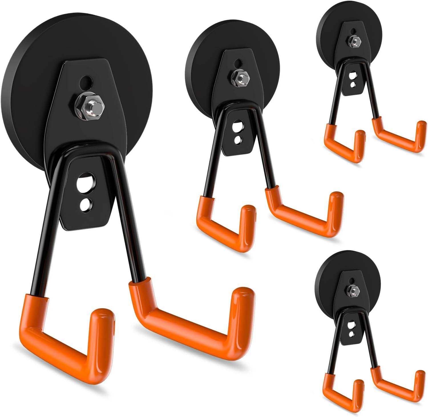 Strong Magnetic Hooks Heavy Duty 4 Pack Garage Hooks Heavy Duty Rare Earth Magnets Utility Storage Hooks for Hanging Ladder, Power Tool, Toolbox, Shovel, Broom, Extension Cord