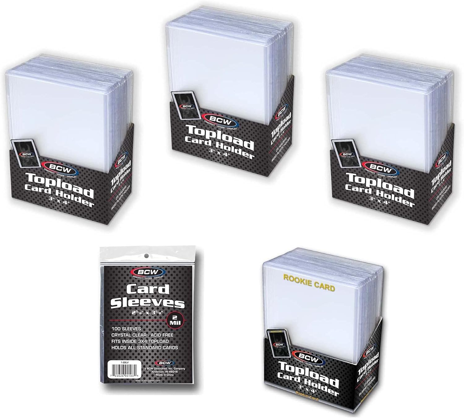 Card Protection Bundle | 100 Standard Card Sleeves, 75 Standard Toploaders,  25 R