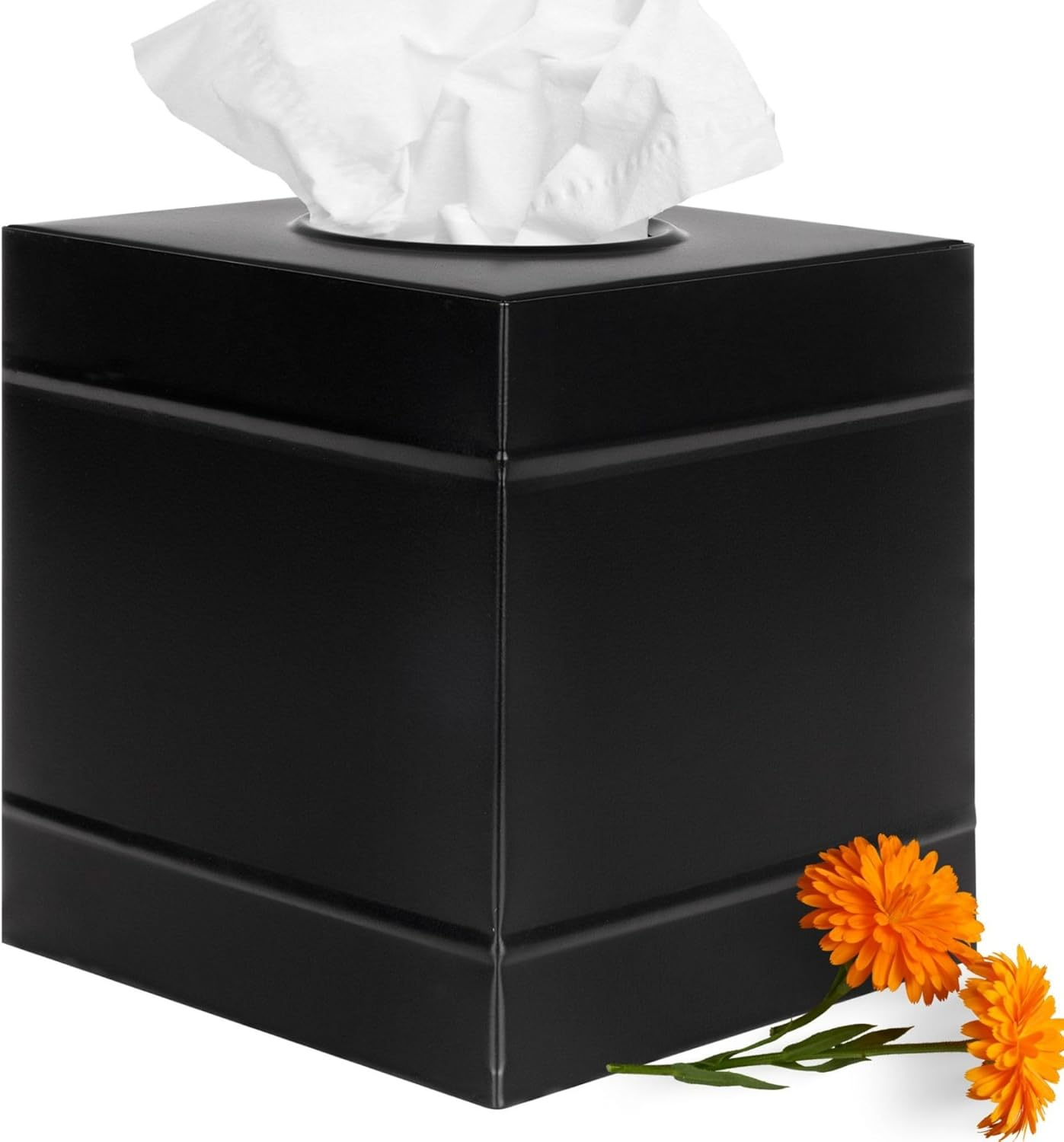 Farmhouse Black Metal Tissue Box Cover – Industrial Galvanized Heavy Guage Metal Tissue Box Holder – Modern Style Decor –Matte Black Bathroom Accessories – Easy Refills