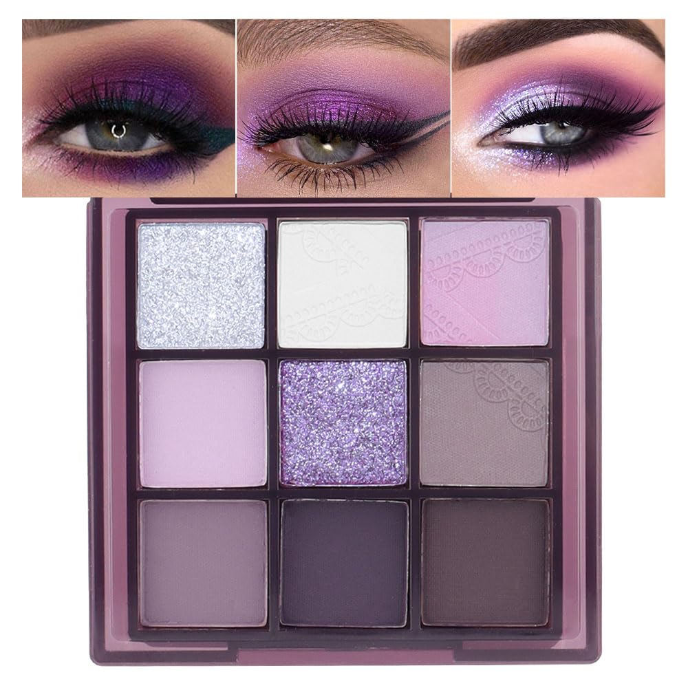 9Colors Eye Shadow Palettes Makeup,Dark Purple Plum Lavender Mauve Black Smoky Eyeshadow Palette for Older Women Natural Powde Eye Shadows Waterproof Long Lasting Naturing-Looking
