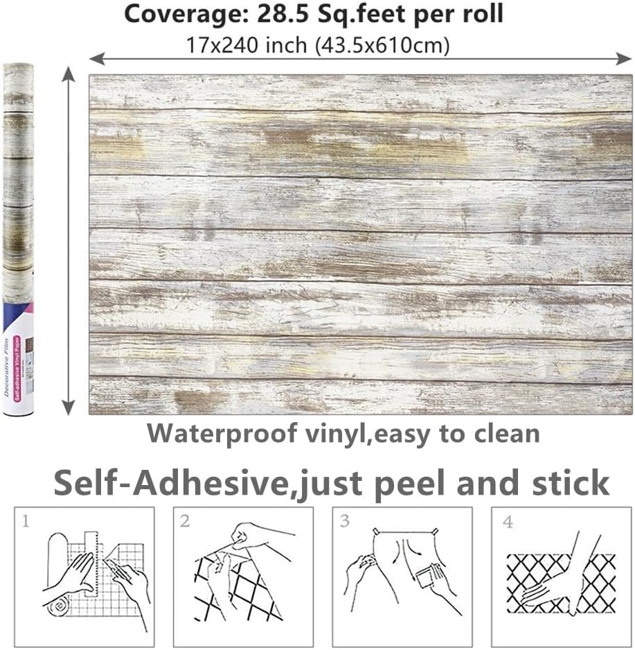 Arthome Distressed Wood Paper 43.5x610cm Self-Adhesive Removable Wood Peel an... - Picture 9 of 17