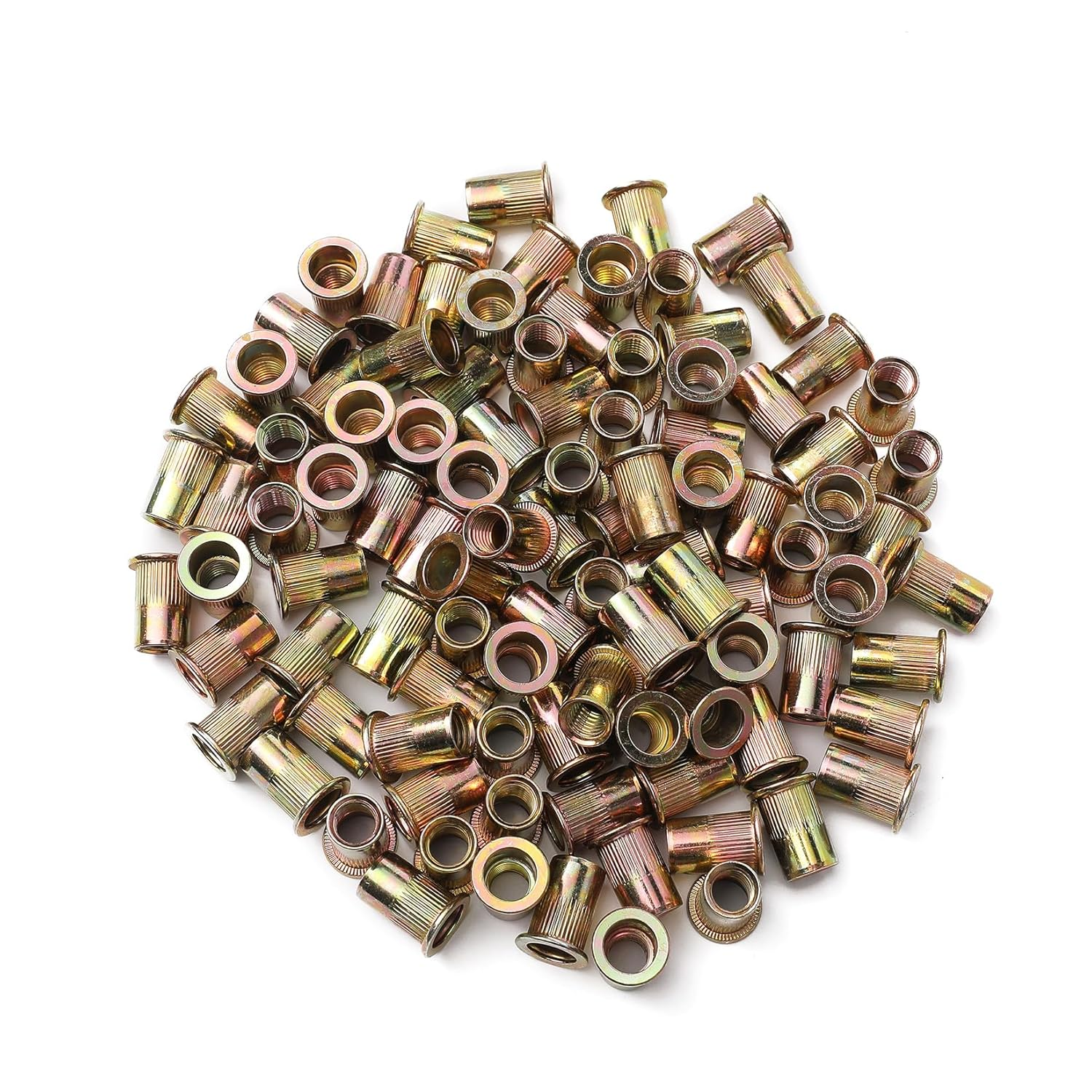 150Pcs M3 Rivet Nuts, Zinc Plated Finish Carbon Steel Flat Head Rivnut Threaded Insert Nut Knurled Body