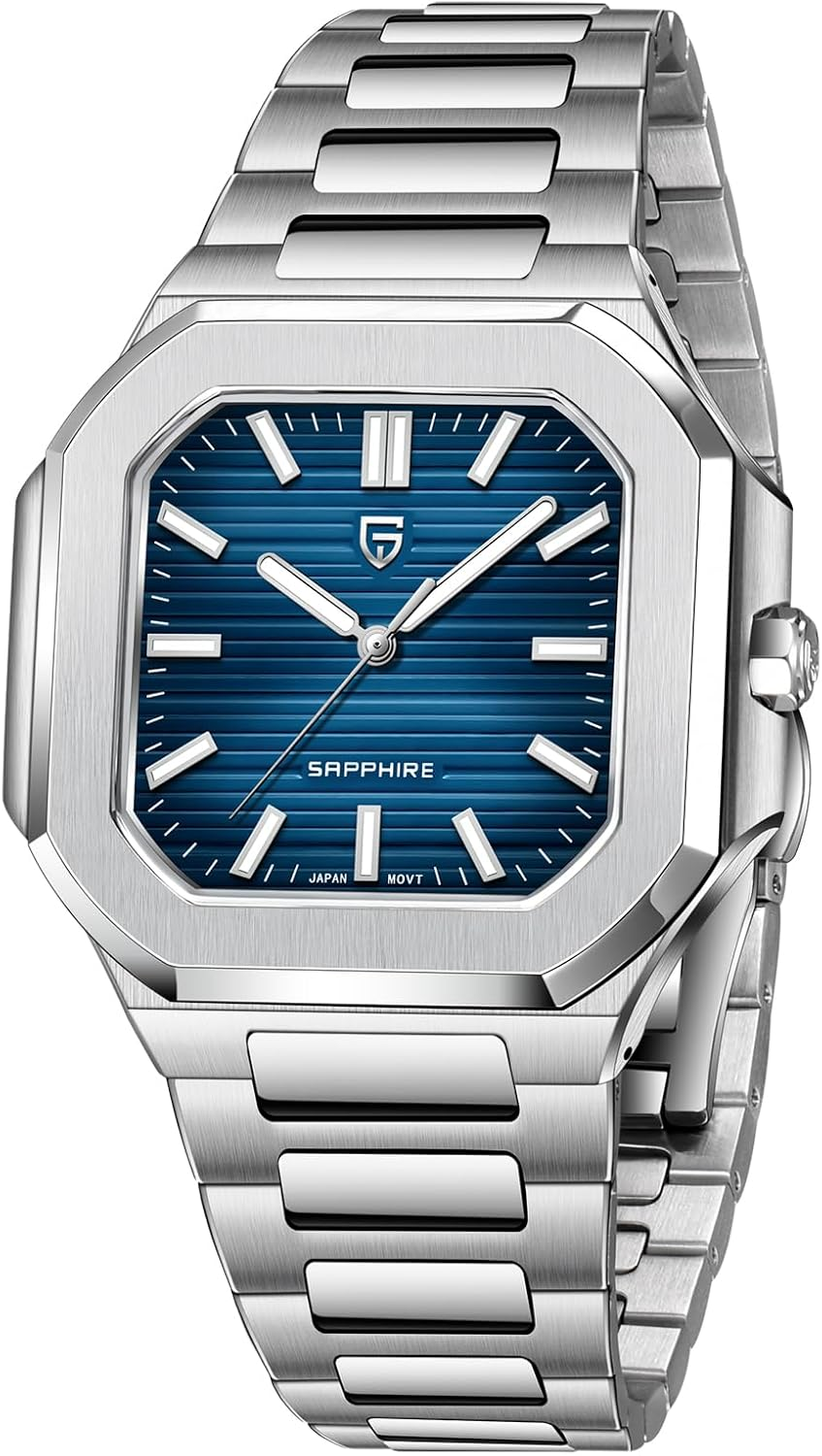 Pagani Design Luxury Octagonal Watch with Sapphire Glass, 37Mm Stainless Steel Case, Japanese Movement, Blue/Turquoise/Green/White Dial Options