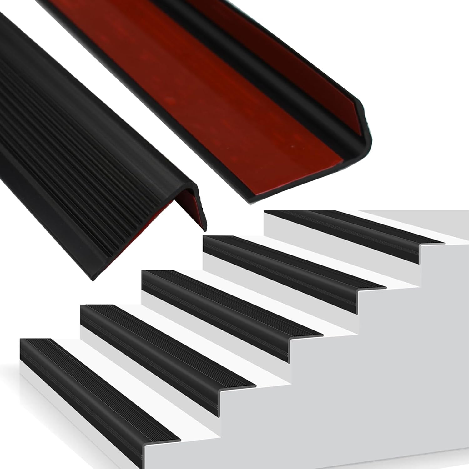 Stair Nosing Stair Edge Trim Self Adhesive Stair Edge Protector Non-Slip and Waterproof Suitable for Indoor & Outdoor Stairs Use (Black, 7Ft Length)