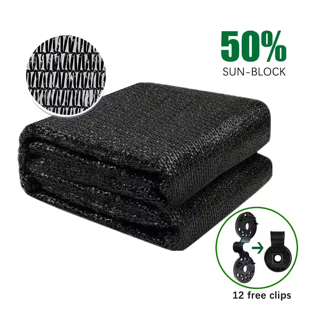 6.5 Ft. X 10 Ft. 50% Shade Cloth Sunblock Fabric Cut Edge with Free Cilps UV Resistant for Garden Plants Cover, Black