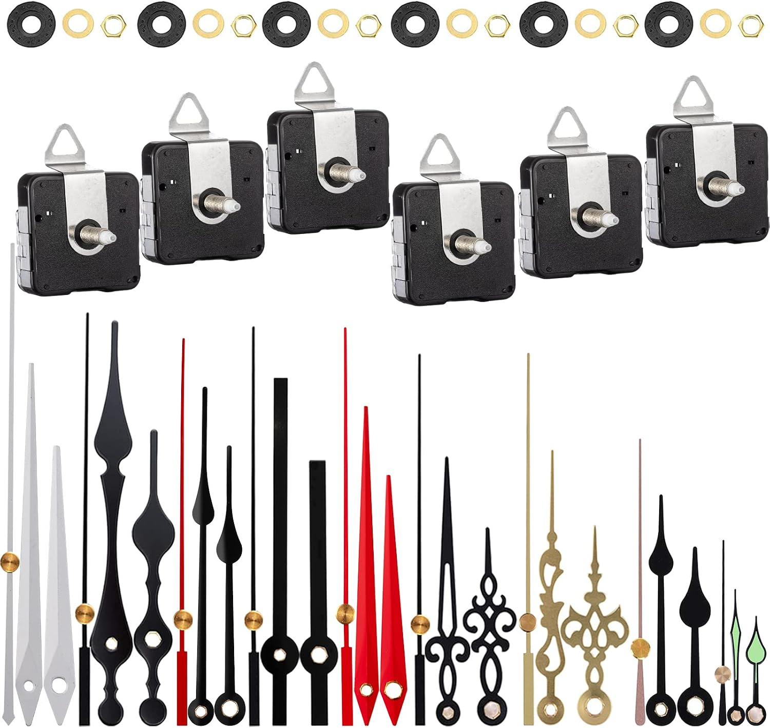 y0025　0923 6 Pieces Clock Mechanism Replacement Kit with 9 Pack Clock Hands