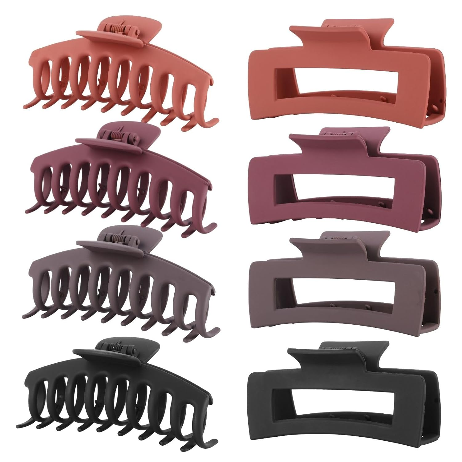8 Pack Hair Clips for Women 4.3 Inch Large Hair Claw Clips for Women Thin Thick Curly Hair, Big Matte Banana Clips,Strong Hold Jaw Clips Black Orange Dark Brown Light Rose