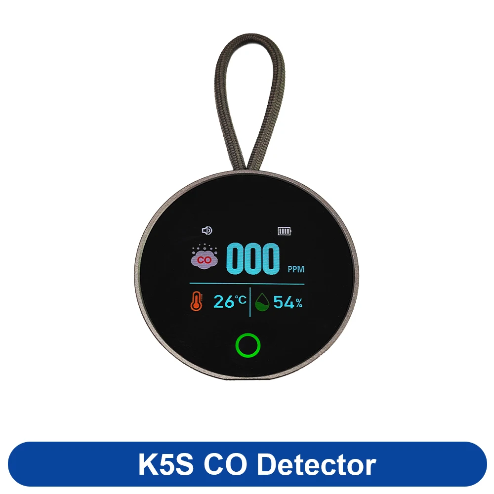 K5S Portable Carbon Monoxide Detector 3-In-1 CO Monitor with Temp & Humidity Sensor for Hotel Travel Camping Car RV & Home