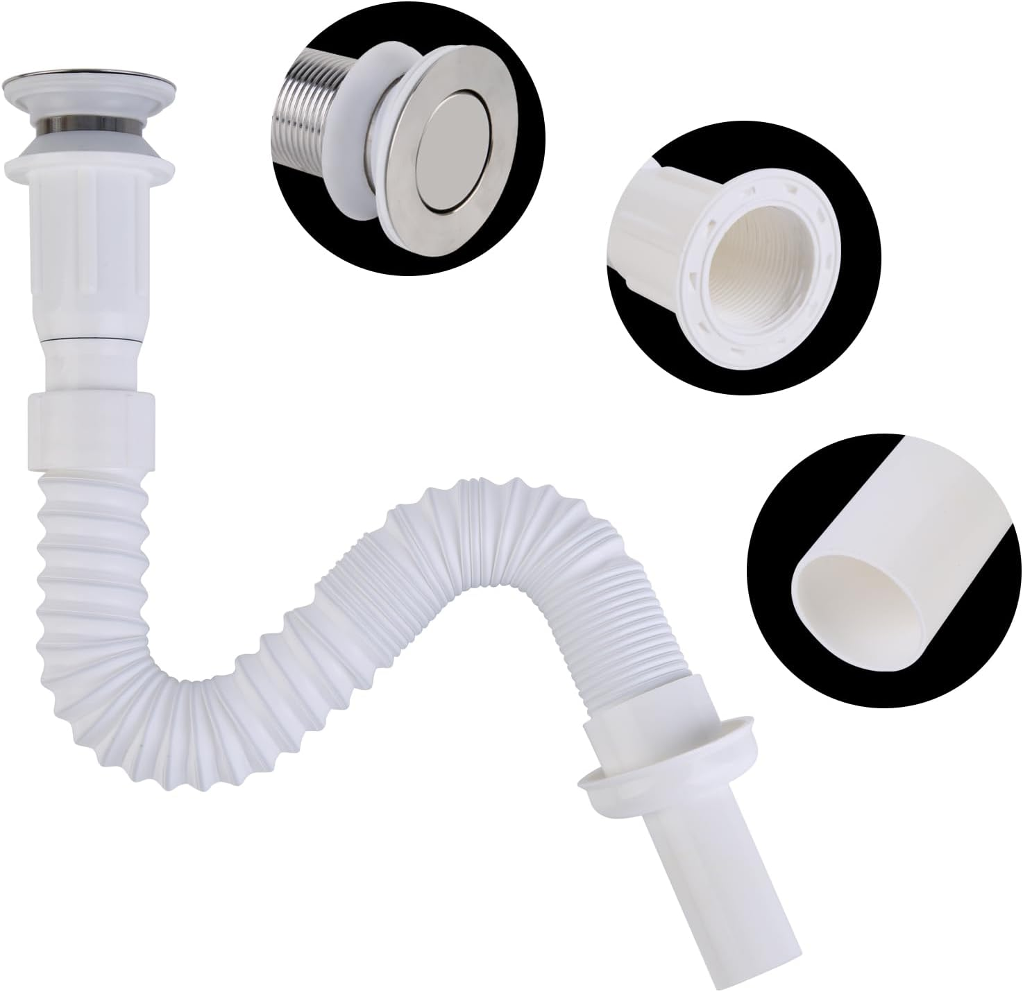 Flexible Waste Pipe Connector Kit - 1 1/4 Inch Universal Plumbing Trap for Bath, Wash Basin, Kitchen Sink - Plastic Drain Pipe