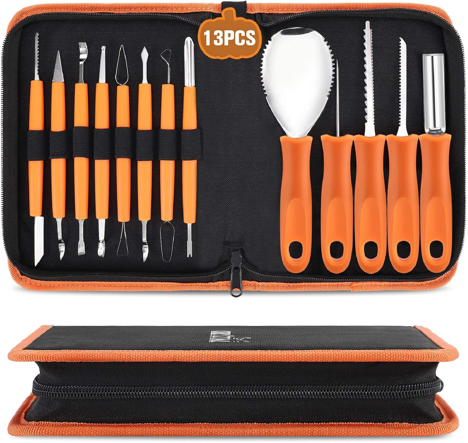 Pumpkin Carving Kit Tools Halloween, 13PCS Professional Heavy Duty Carving Set, Stainless Steel Double-Side Sculpting Tool Carving Kit for Halloween Decoration Jack-O-Lanterns