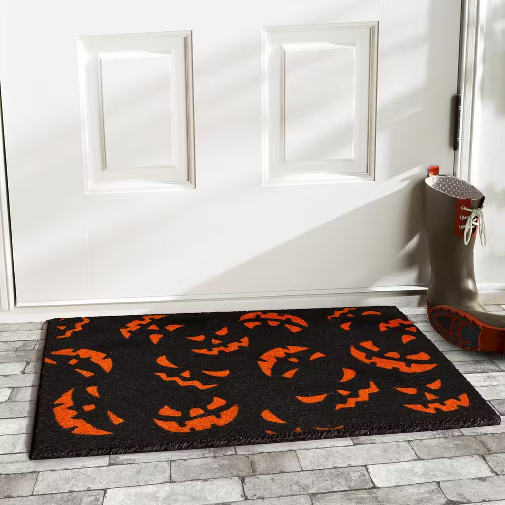 Fall Doormat Scary Pumpkins Autumn 17x29" Coir Door Mat Outdoor Halloween Decor