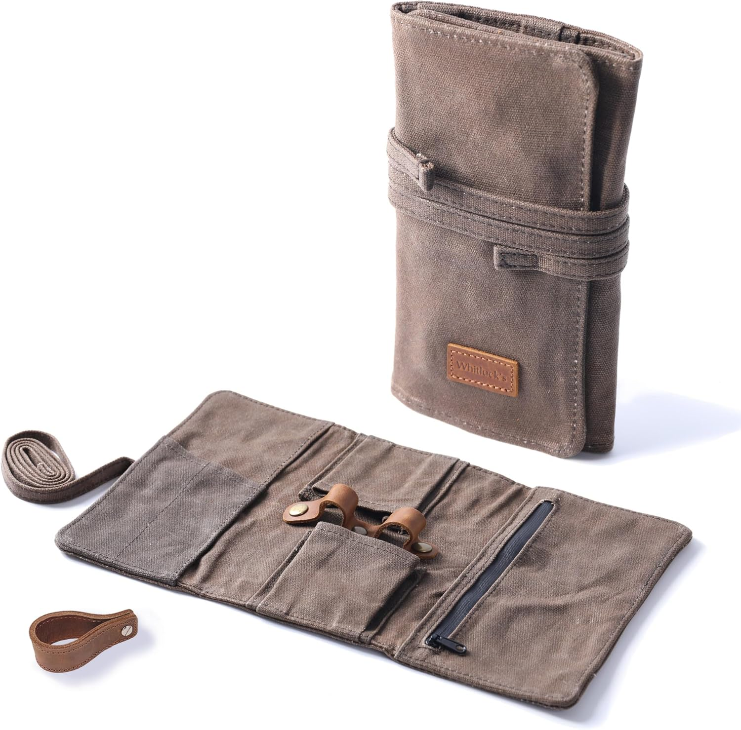 Waxed Canvas Tobacco Smoking Pipe Pouch with Leather Pipe Stand