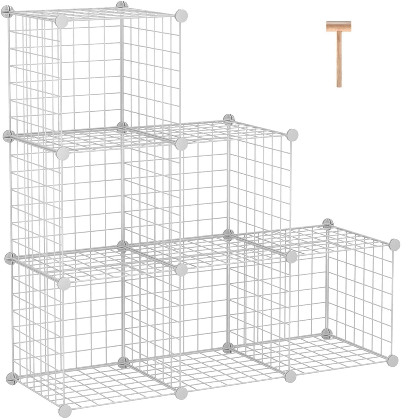 C&AHOME Wire Cube Storage, 6 - Cube Organizer Metal C Grids, Modular Shelves Units, Storage Bins Shelving, Closet Organizer, Ideal for Home, Office, Living Room, 36.6”L X 12.4”W X 36.6”H White