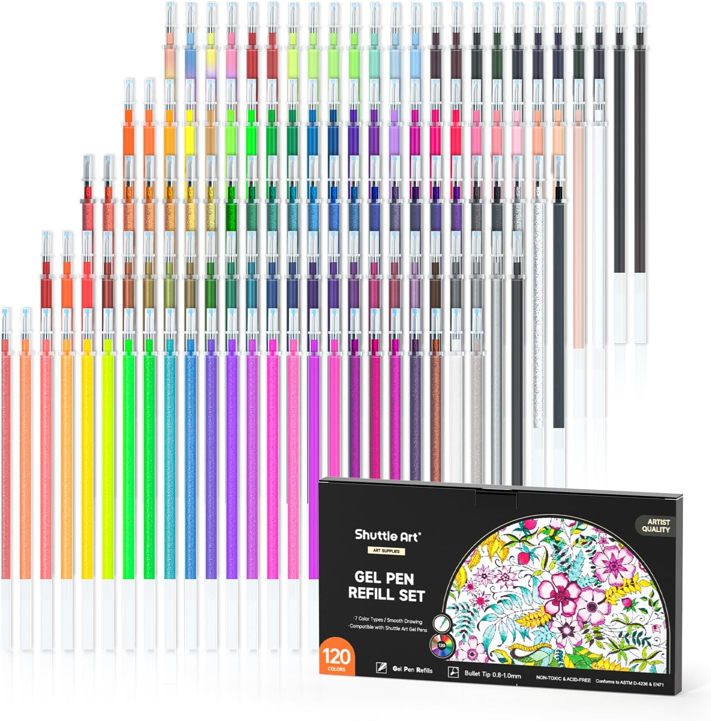 Gel Pen Refills, 120 Colors (No Duplicates) Gel Pen Refills, 7 Color Types 