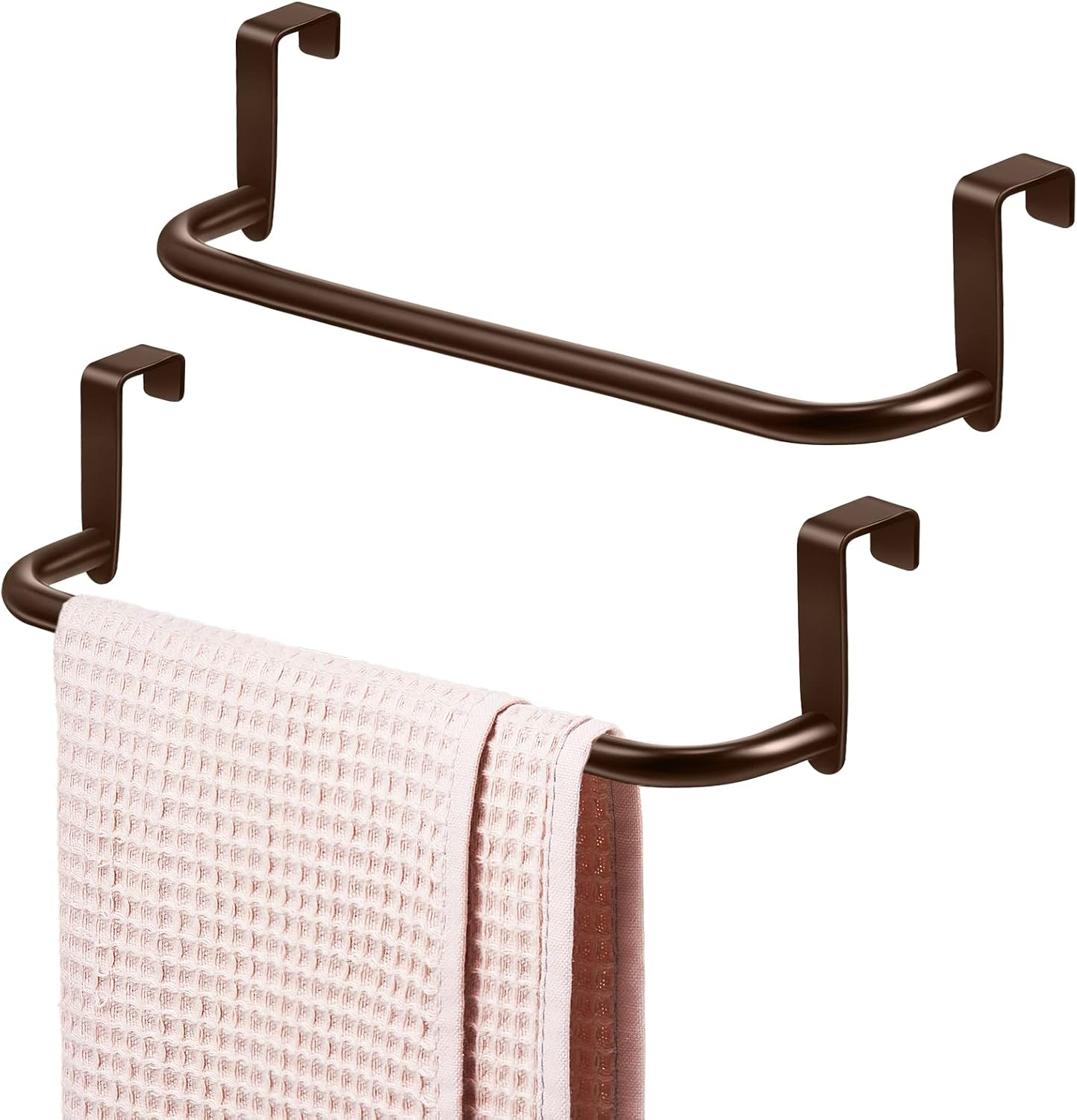 2 Pieces Metal Towel Bar Kitchen Cabinet Towel Rack Strong Steel Towel Bar Rack for Hanging on inside or outside of Doors, Home Kitchen Bathroom, Hand Towels, Dish Towels and Tea Towels (Brown)
