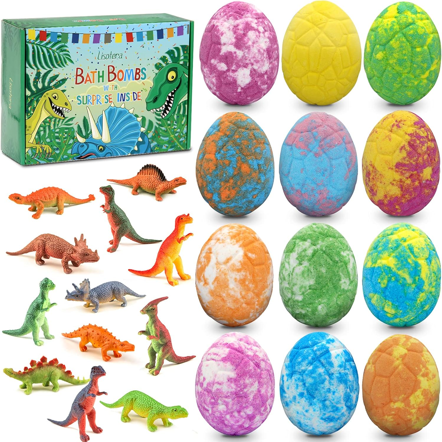 Easter Bath Bombs for Kids with Surprise Toys inside - Perfect Basket Stuffers, 12Pcs Dino Egg Bath Bombs Gift Set, Gentle and Kids Safe Bubble Bath for Birthday Girls Boys