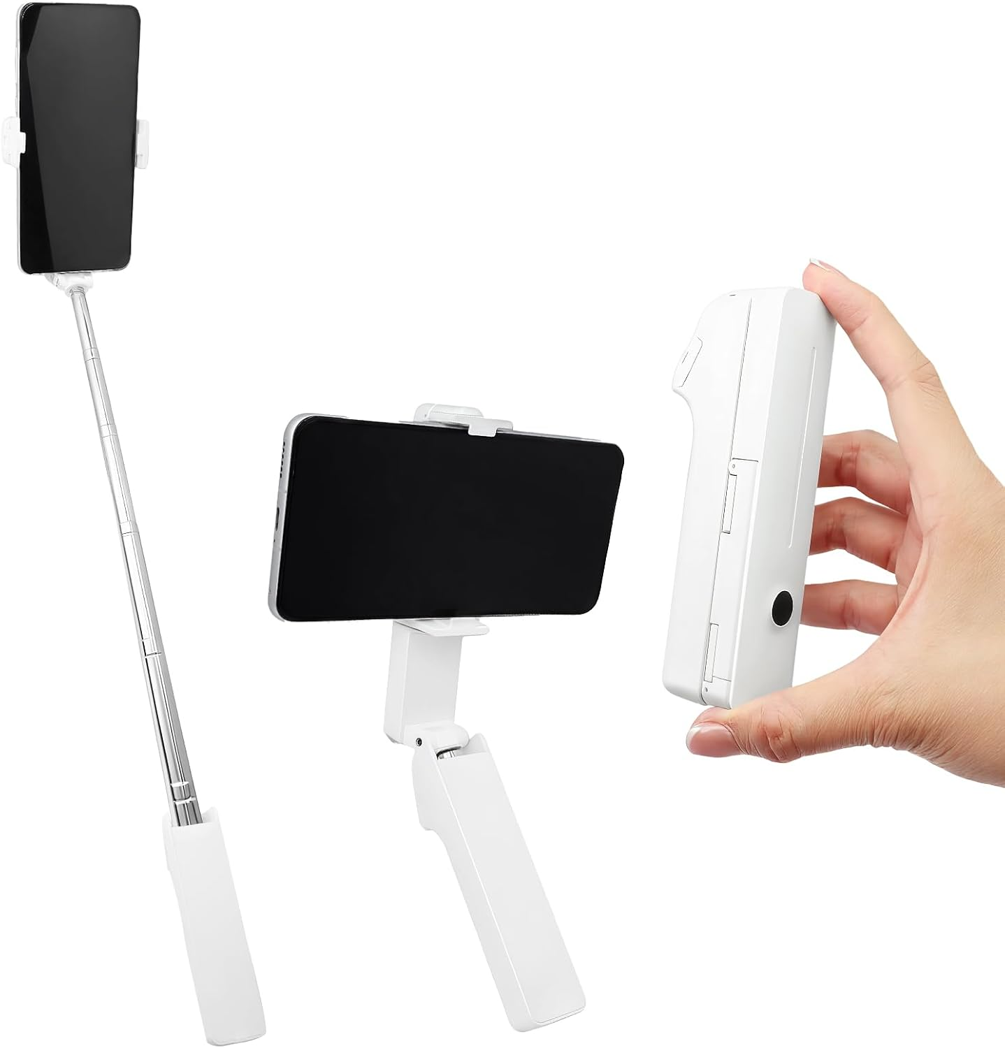 Mini Selfie Stick, Extendable Aluminum Portable Selfie Stick Compact Phone Selfie Sticks with Phone Holder for Content Creation Vlog Video Record Live Stream (White)