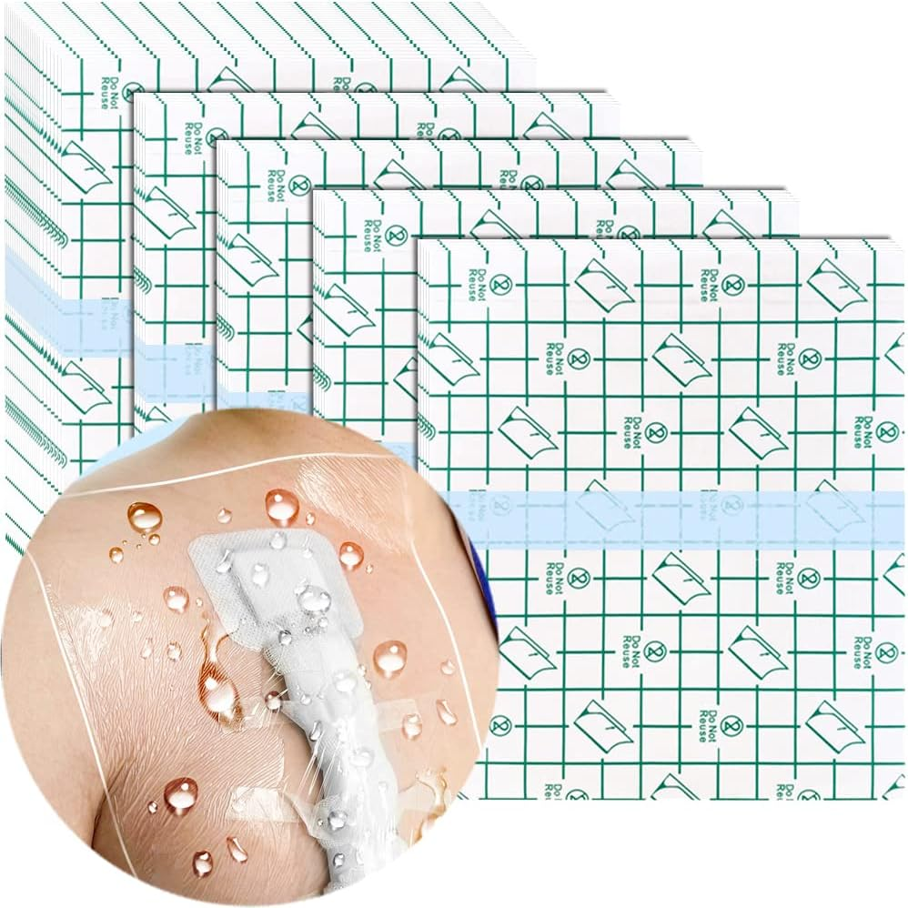 50 Pcs Waterproof Shower Protector Bandage 4X4 Inch for Chest Chemo Dialysis Catheter Shower Cover Hemodialysis Port Surgery Incisions Bath Guard Patch Transparent Film Clear Adhesive Wounds Dressing
