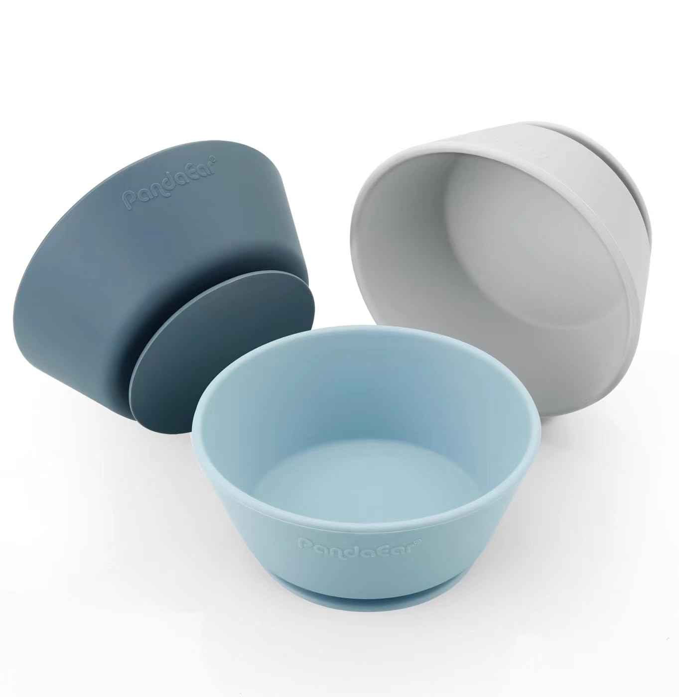 3 Pack Baby Suction Bowls|Silicone Food Bowls First Stage Feeding for Baby Toddler Infant Kids| Food Grade Soft Safe Bpa-Free Silicone Toddler Bowls -Blue/Gray