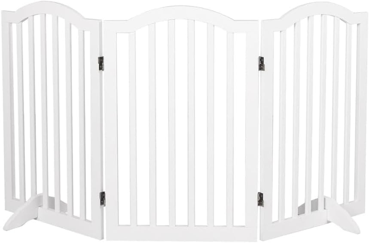 Wooden Pet Gate Dog Fence Safety Stair Barrier Security Door 3 Panels White, Cat Dog Wooden Fence with Narrow Gaps, Fold Easily for Storage Pet Playpen, Durable and Smooth Hinges for Baby Gate