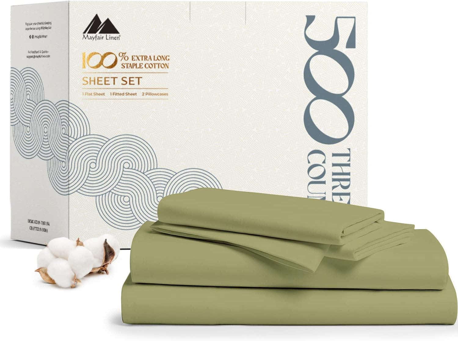 Cotton Full Size Sheet Sets - 500 Thread Count 4 PC 100% Cotton Bed Sheets, 16” Deep Pocket Full Size Sheets Cotton, Soft, Sateen Cooling Full Sheet Set, Luxury Hotel Sheets (Sage Green)
