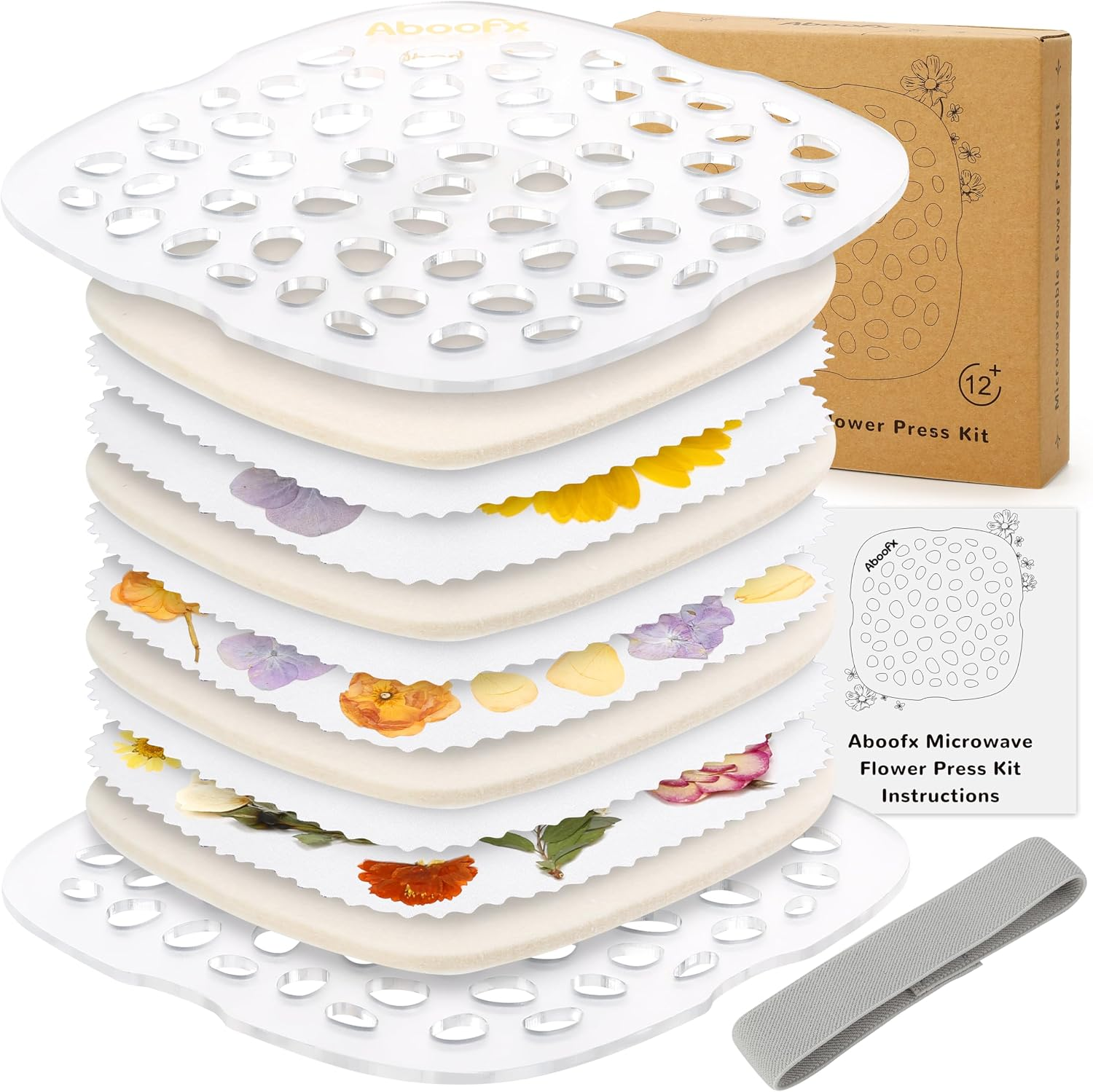 Aboofx Microwave Flower Press Kit, 6.3 X 6.3 Inch(16X16Cm) 3 Layers Quick Drying Flowers Pressing Kit for Adults, Pressed Flowers Plant Herbs Wedding Bouquet Preservation for DIY Arts Crafts Lovers