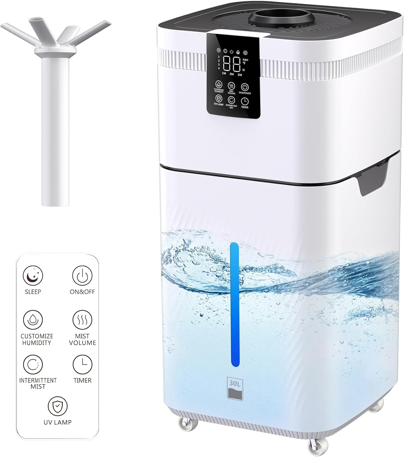 30L/7.93Gal Commercial Humidifier for Large Room 4200 Sq Ft, 3000Ml/H Whole House Humidifiers with Supersized Cool Mist,Quiet Humidifiers for Bedroom, Home,Office, Plants, Warehouse