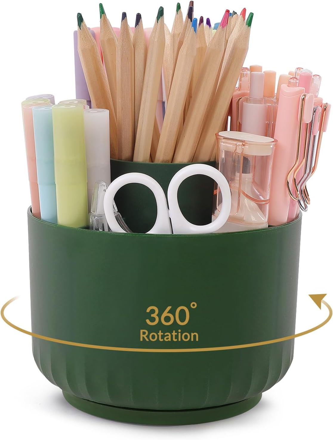 360 Degree Rotating Desk Organizer, Dual-Purpose Pencil Pen Holder for Desk, Rotating Pencil Cup with Stickers, Office Supplies, Desk Decor for Office, School, Home