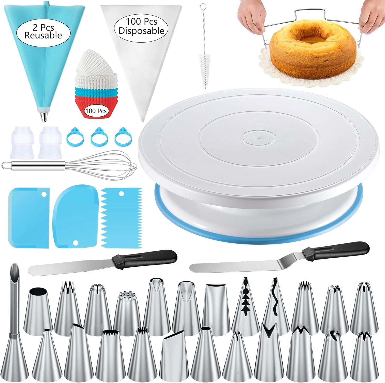 Kit de Reposteria 240 Piezas con Base Giratoria Mangas y Boquillas para Pastel