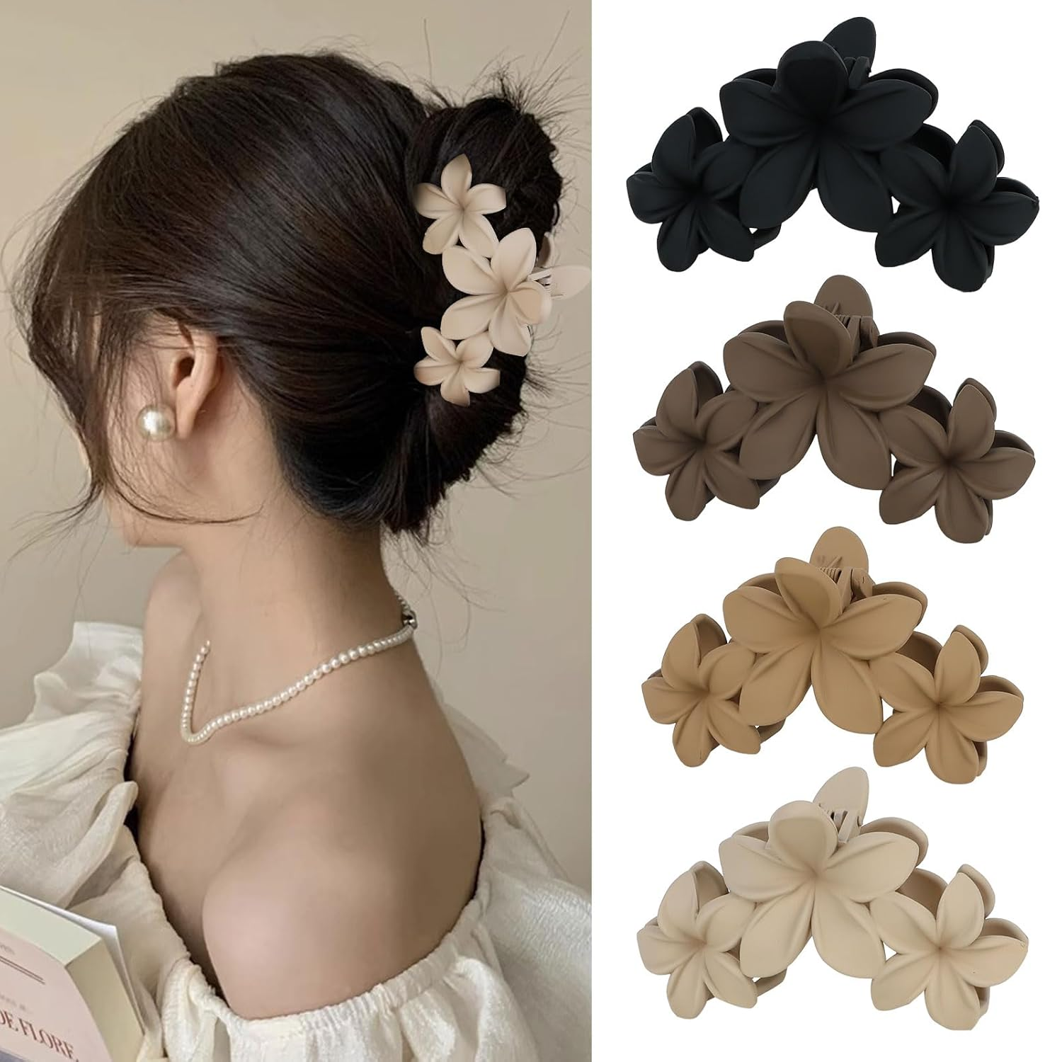 4PCS Large Matte Hawaiian Plumeria Hair Clips