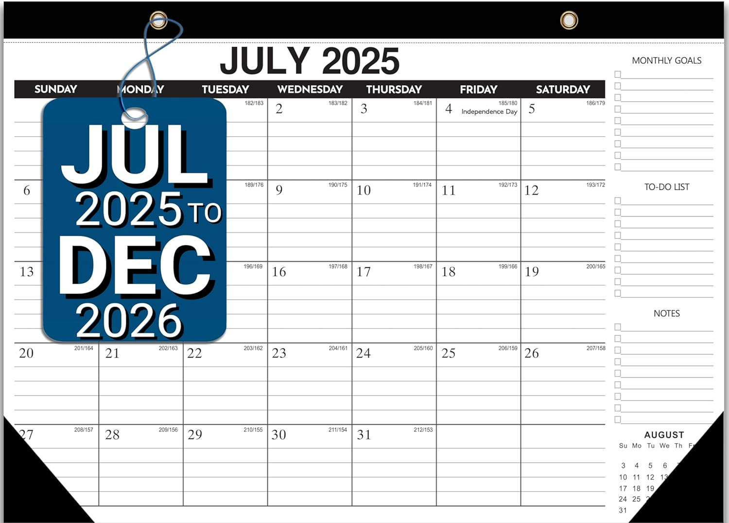 Desk Calendar 2025-2026 - 18-Month Large Desk/Wall Calendar, Jul 2025 - Dec 2026, 17