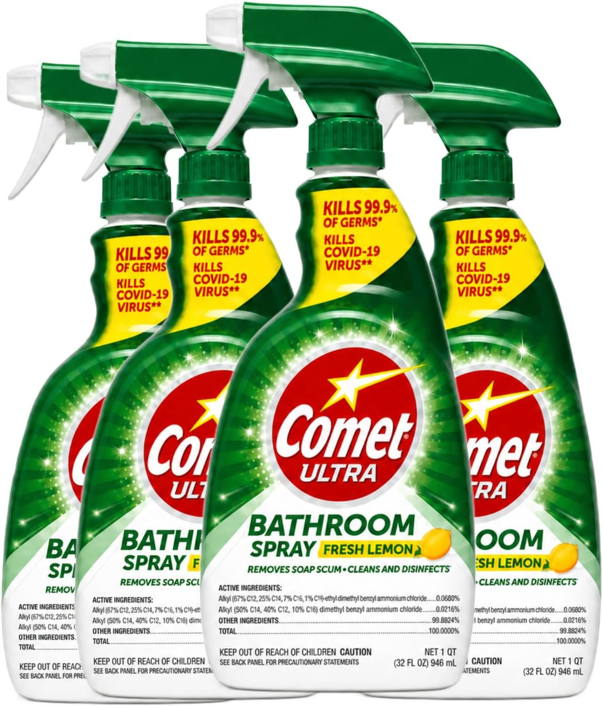Comet Bathroom Cleaner Spray - Dissolves Saop Scum and Hard Water Film 32Oz (4 Pack)