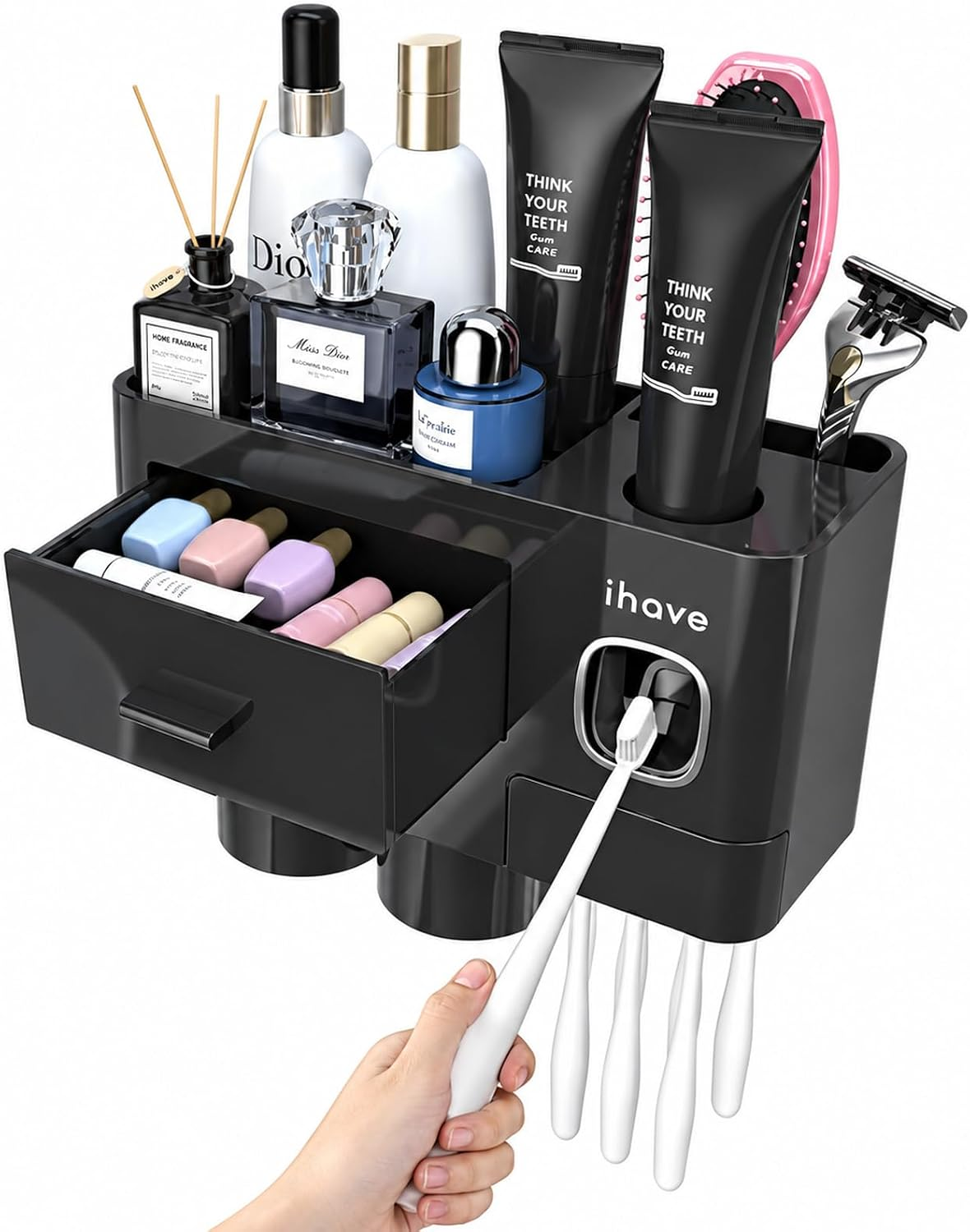 Ihave Toothbrush Holders Wall Mounted with Toothpaste Dispenser & 2 Cups