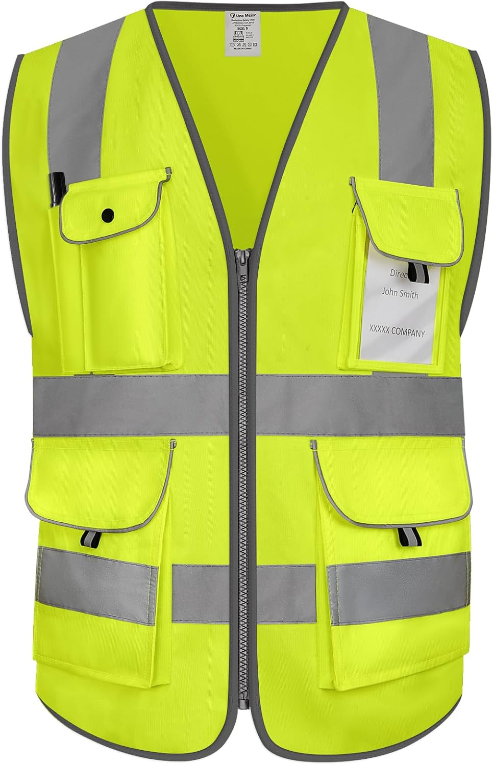 Chaleco de Seguridad Amarillo de Alta Visibilidad Clase 2 con 8 Bolsillos ANSI