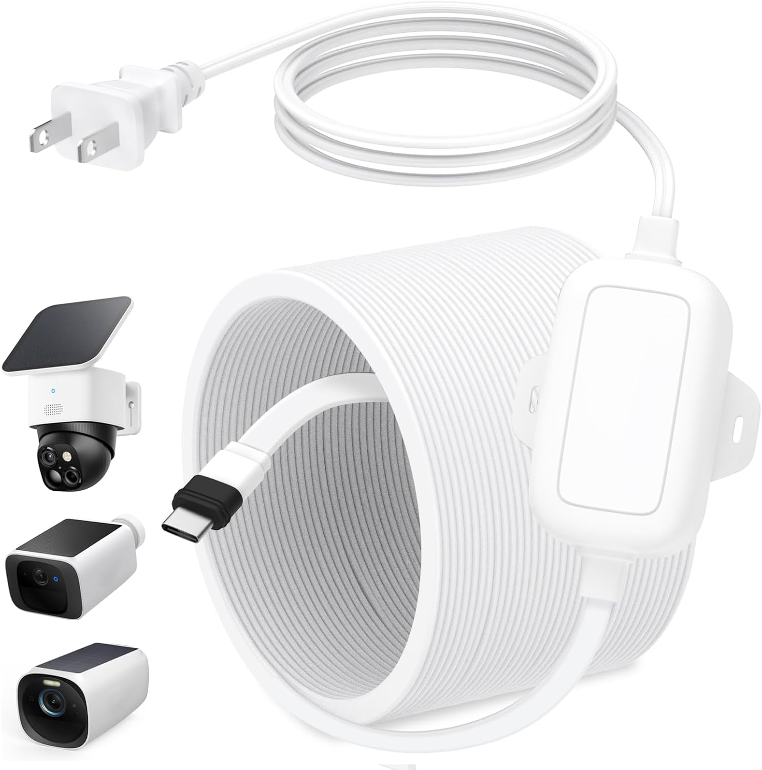 25ft Power Cable with Adapter for eufy SoloCam S340/S220, C210, White