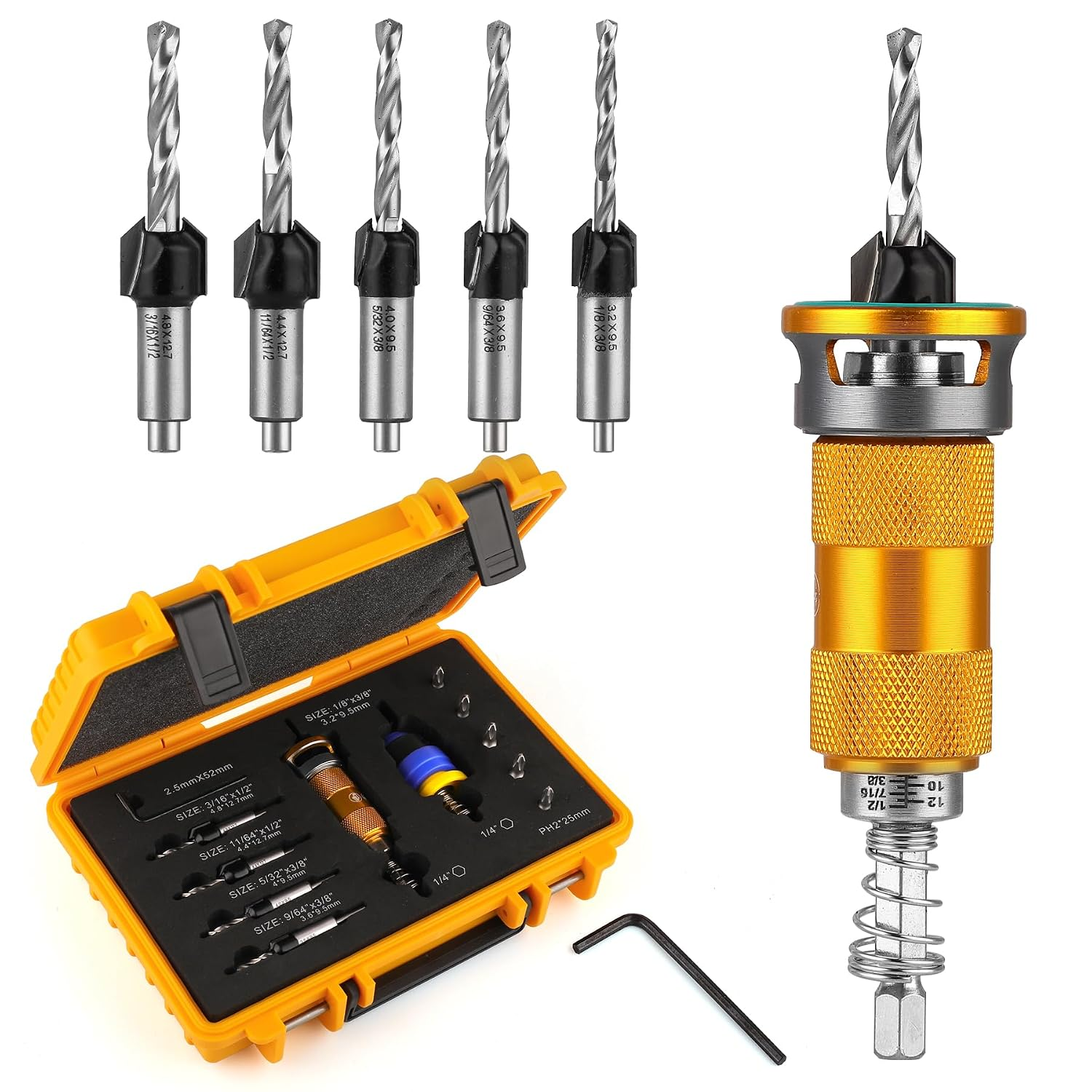 Countersink Drill Bit Set with Depth Stop, 12PCS for Wood