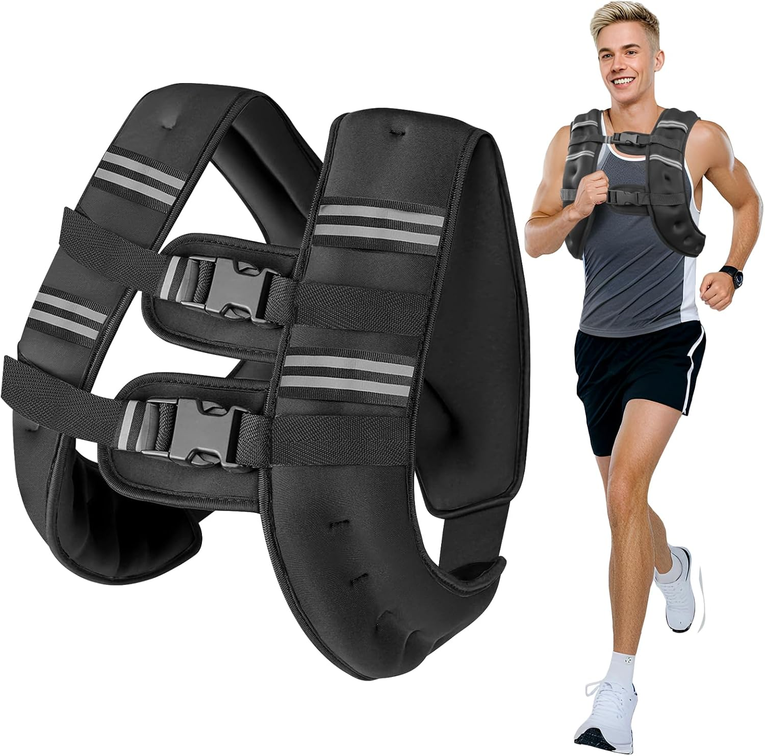 6lb/8lb/12lb/16lb/20Lb Weighted Vest Woman Men with Reflective Stripe, Chest Size Adjustable Strength Training Weight Vest for Walk Running Jogging