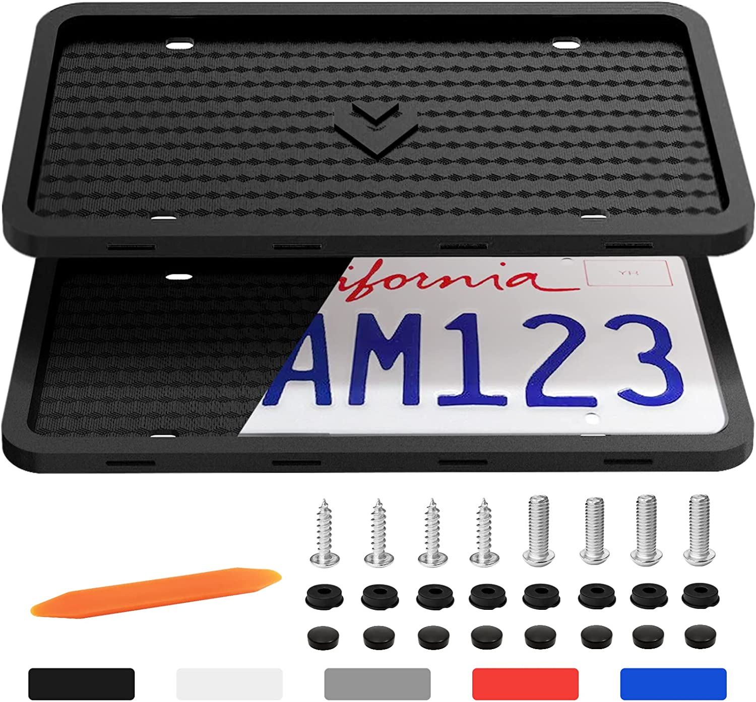 Aujen Silicone License Plate Frames 2 PCS for US Standard Car, Rattle-Proof and Easy Installation License Plate Holder (Black)