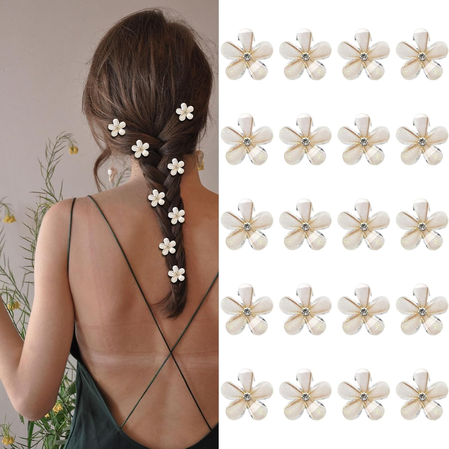 White Mini Rhinestone Flower Hair Clips - Cute Barrettes, Claw Clips & Pins Hair Accessories for Women and Girls