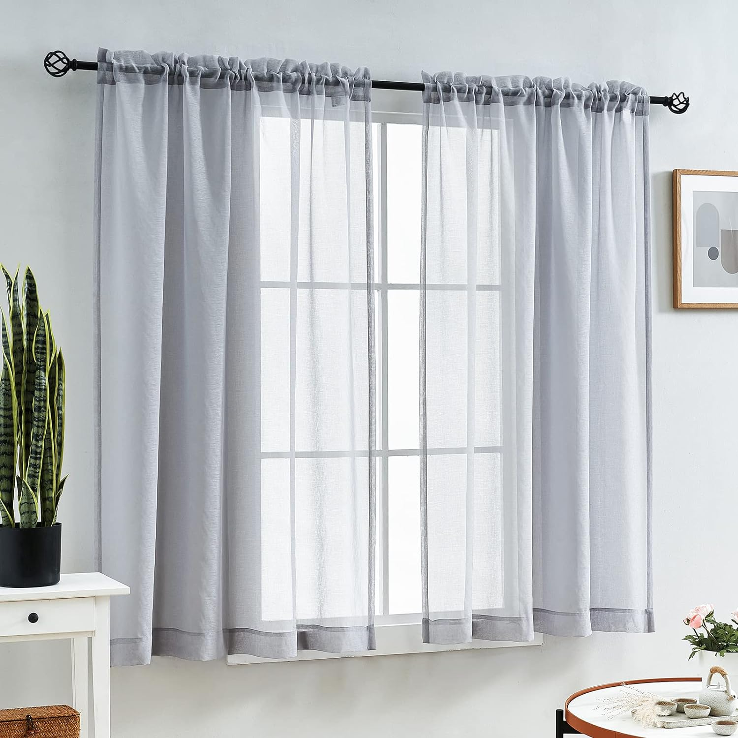 Grey Sheer Curtains 84 Inches Long, Rod Pocket Voile Semi Sheer Window Curtai... - Picture 2 of 4